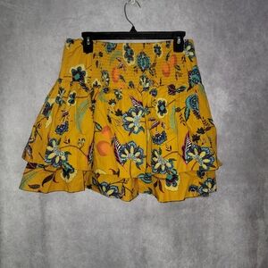 Anthropologie Maeve Tiered Ruffled Mini Skirt Orange Multicolor  Floral Sz L